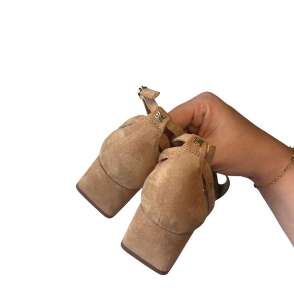 Sam Edelman Tan Suede Block Heel Sandals | Ankle Strap Heels - Picture 6 of 12